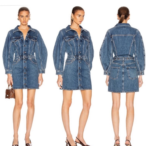 AGOLDE Balloon Sleeve Denim Dress in Shelter Size 6 - Picture 3 of 8